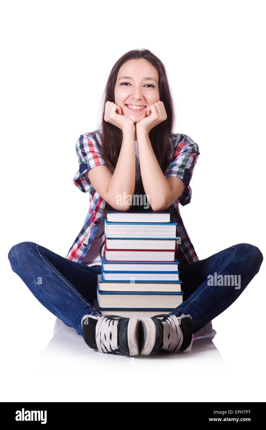 Young student with books isolated on the white Stock Photo - Alamy