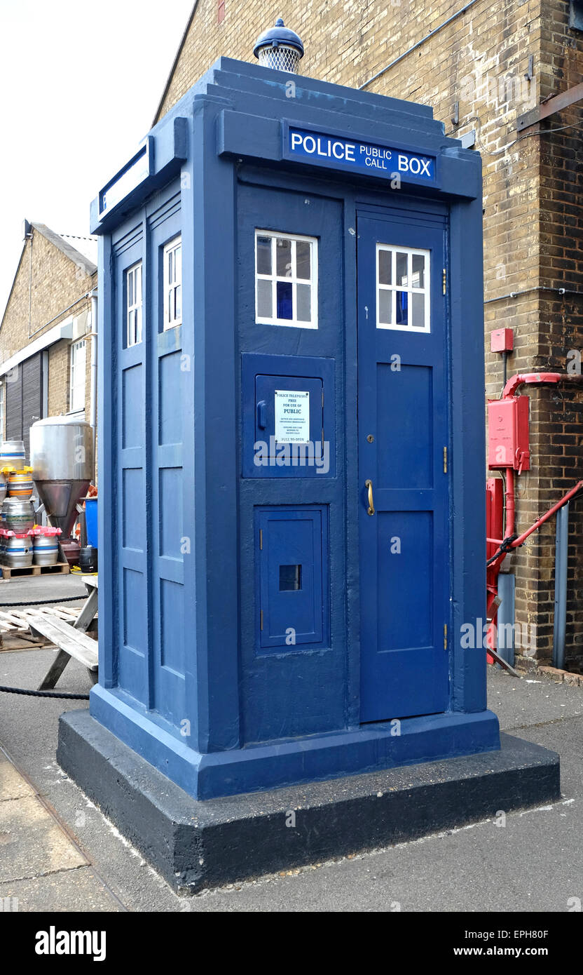 Police Box like the Tardis in Dr Who at the Historic Dockyard, Chatham, Kent, ME4 4TE Stock Photo