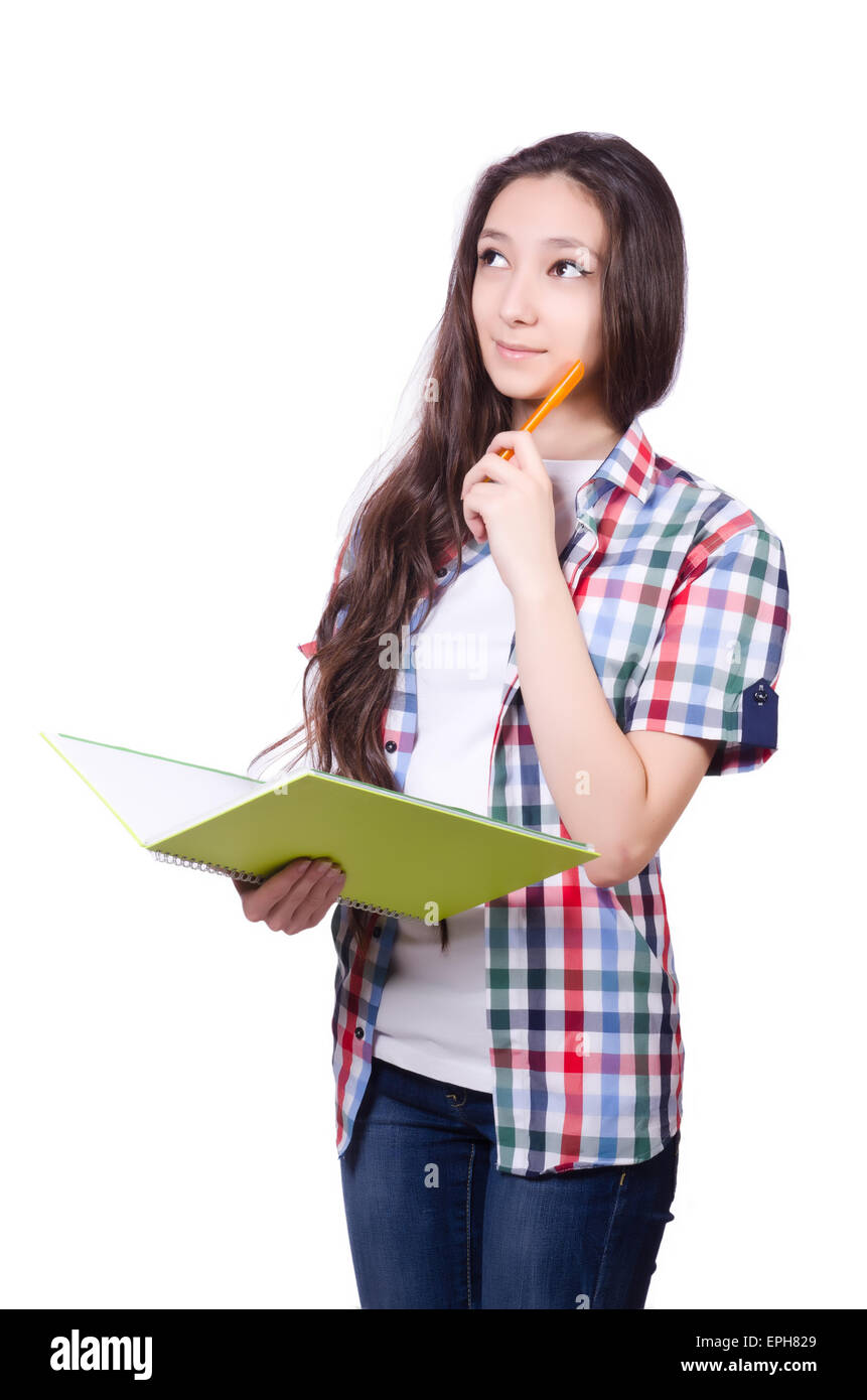 Young student with books isolated on the white Stock Photo - Alamy