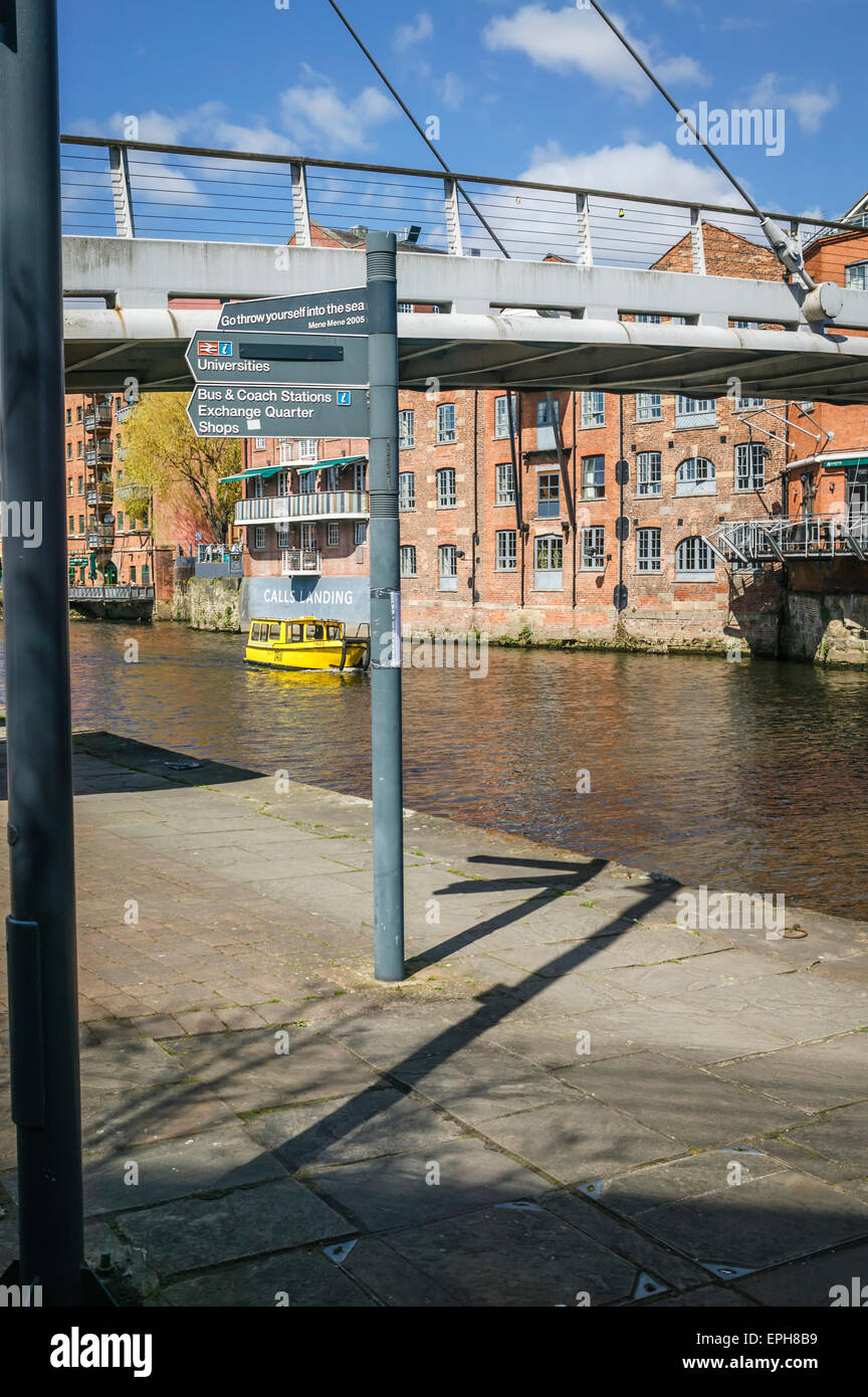 Back of Calls Landing with Water Taxi Drifting By, Leeds City center, West Yorkshire, Stock Photo