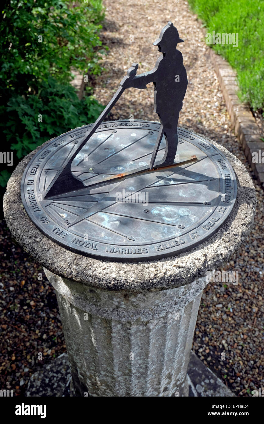 Sun Dial in memory of the Royal Marines killed at Deal, Kent on 22nd September 1989.At Historic Dockyard, Chatham, Kent, ME4 4TE Stock Photo