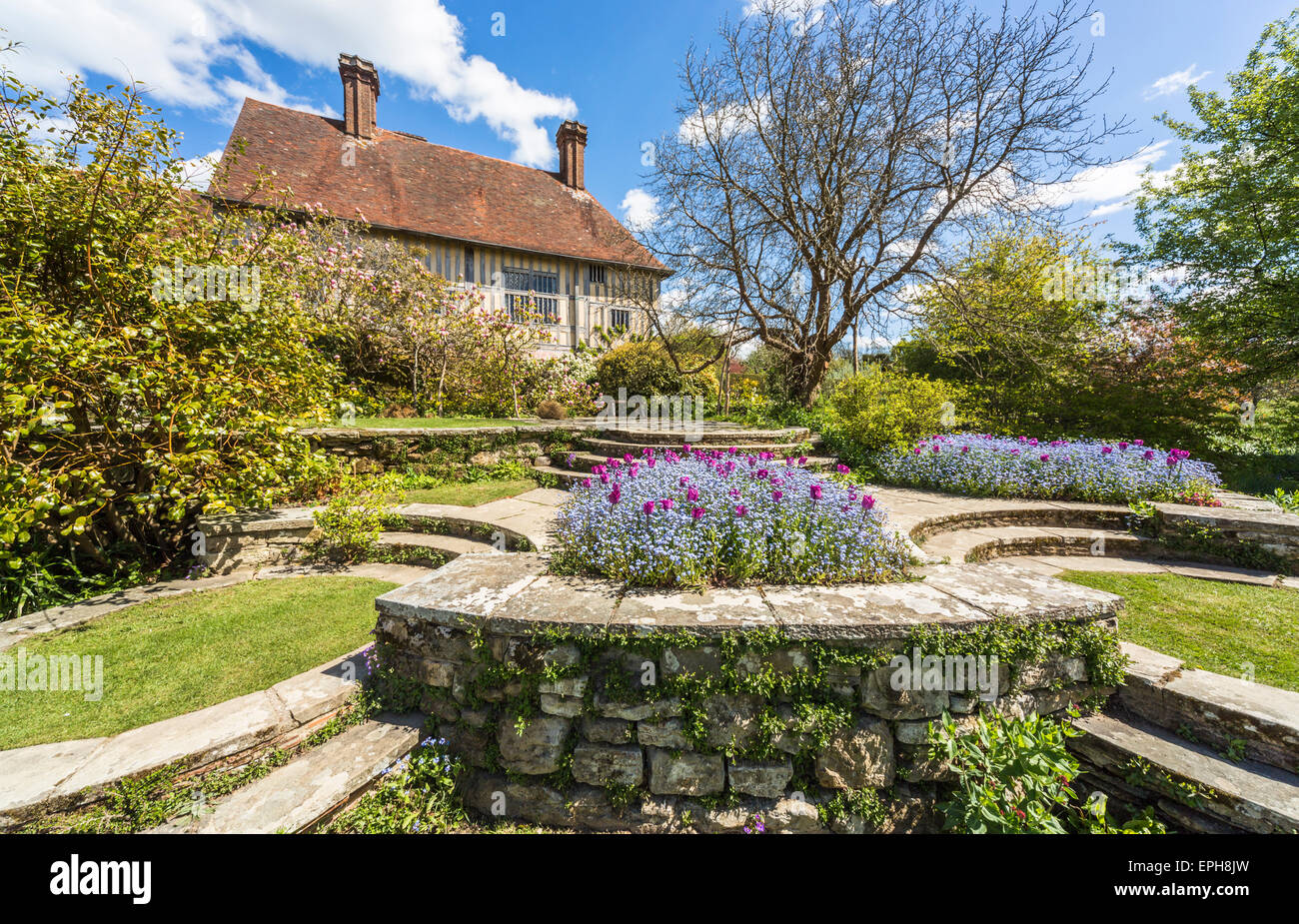Sightseeing for gardeners: Great Dixter, a country house by Edwin Lutyens and garden by Christopher Lloyd in spring, April, Northiam, East Sussex, UK Stock Photo