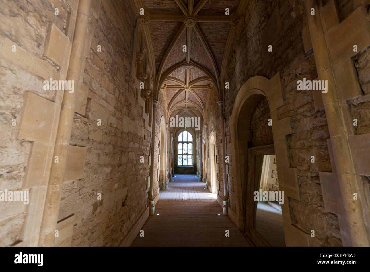 Interior corridor of Woodchester mansion, Gloucestershire, England Stock Photo