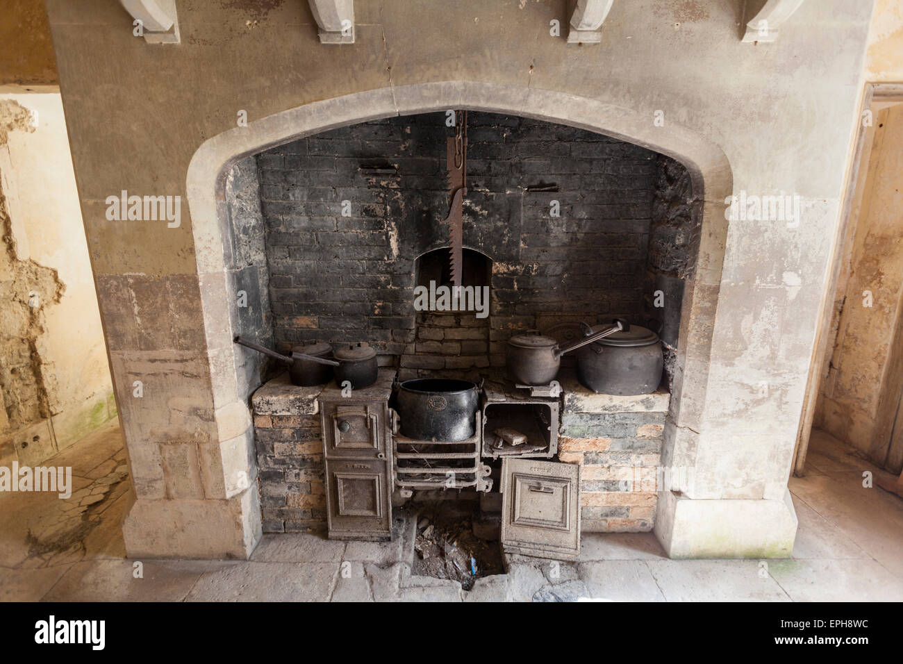 The Kitchen fireplace at Woodchester mansion, Gloucestershire, England Stock Photo