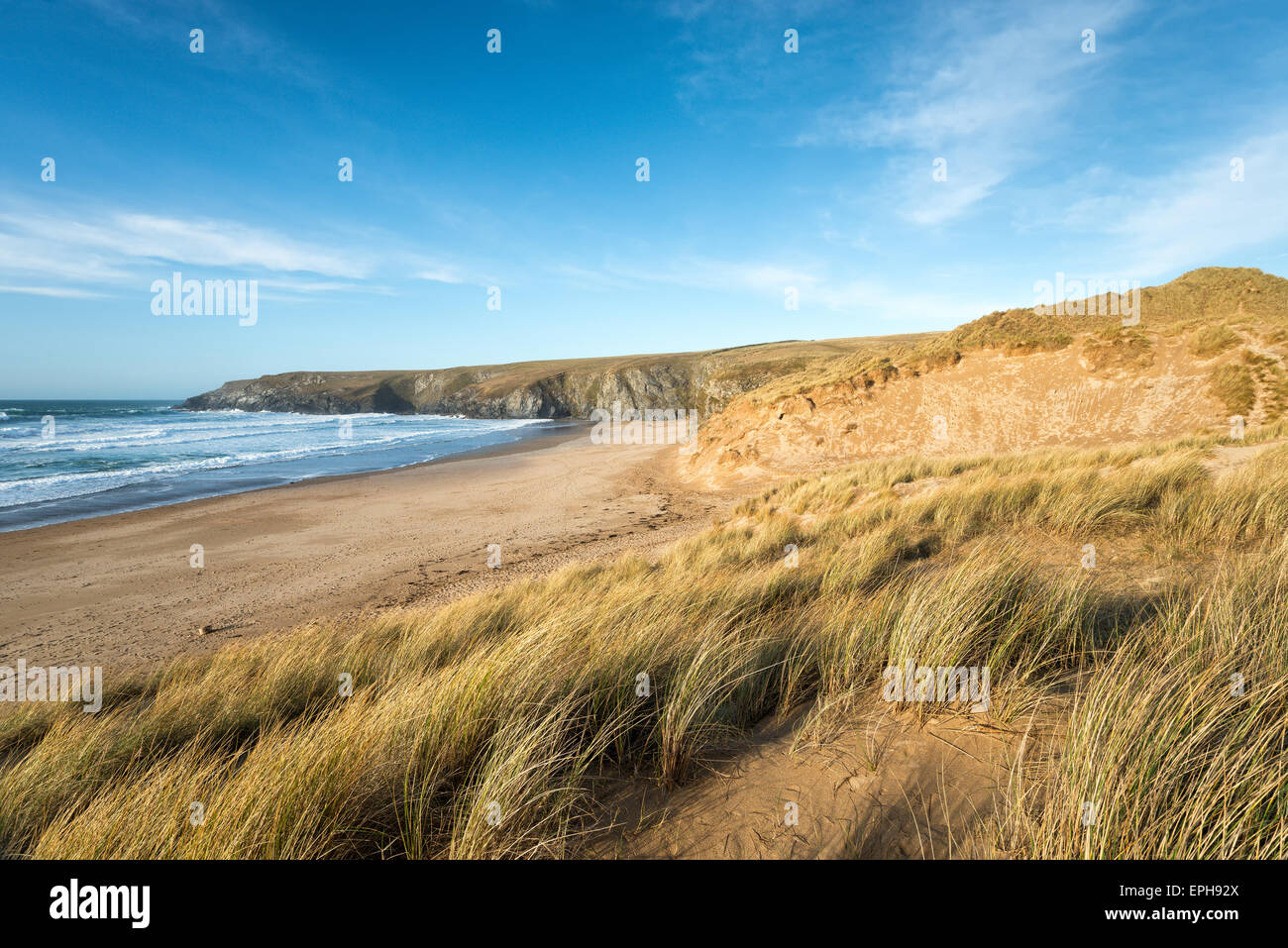 Sand dunes at Holywell Bay on the Cornwal coast Stock Photo