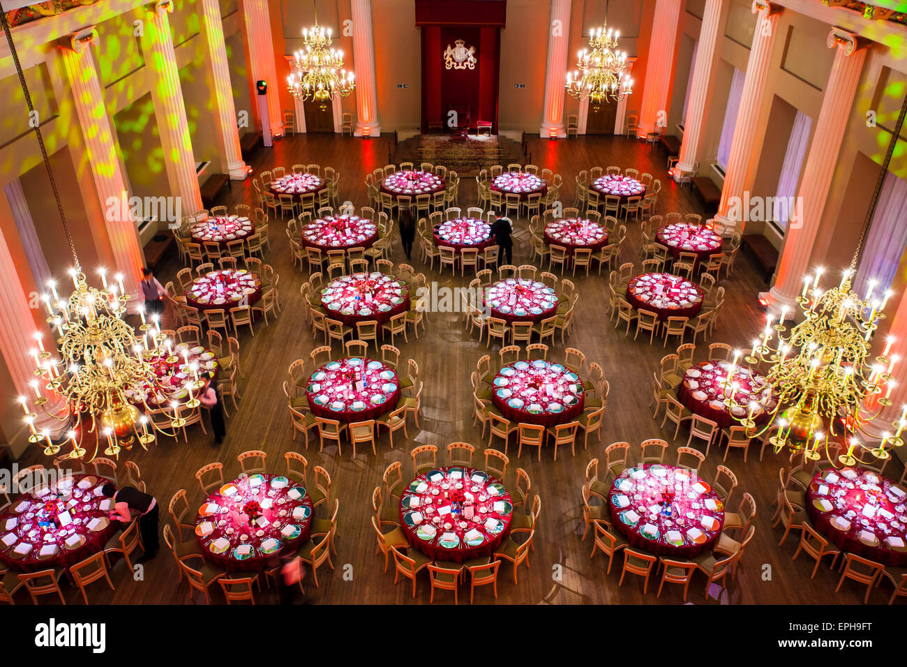 round tables being set up for a party Stock Photo