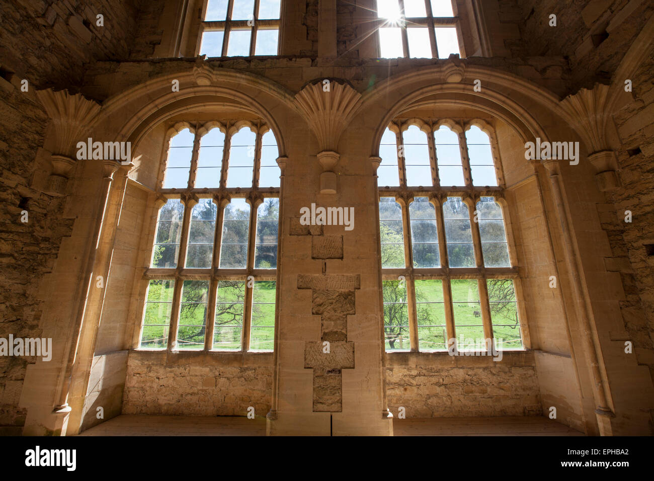 Windows at Woodchester mansion, Gloucestershire, England Stock Photo