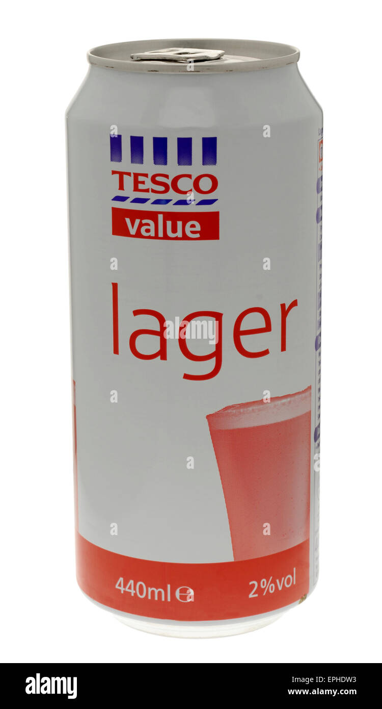 Can of Cheap Tesco Value Supermarket Lager Stock Photo