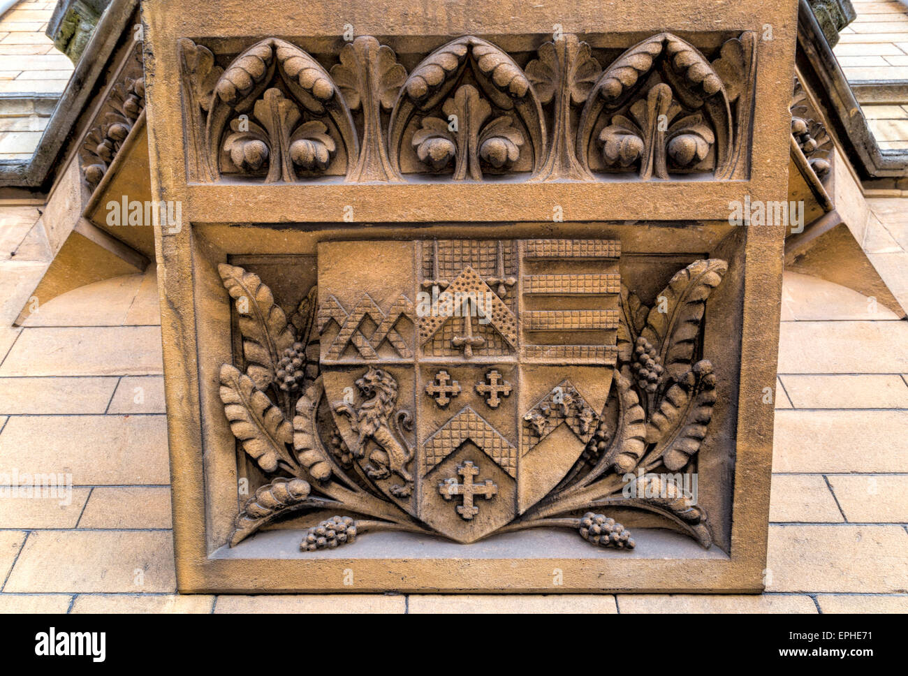 The Brackenbury Coat of Arms on the facade of Balliol College, Broad Street, Oxford, England, Oxfordshire, United Kingdom. Stock Photo