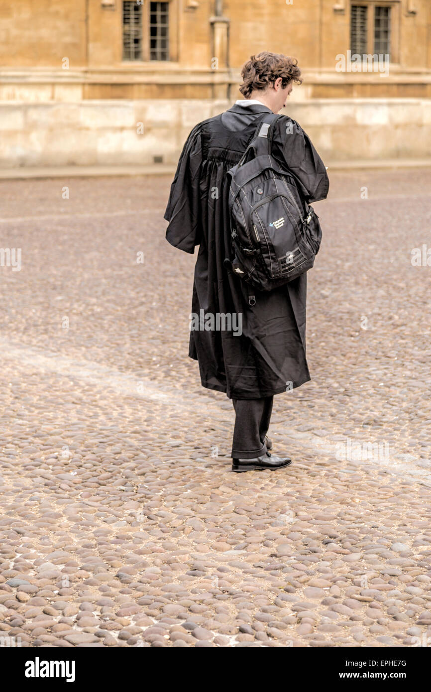 Oxford University student dressed in a formal academic gown at