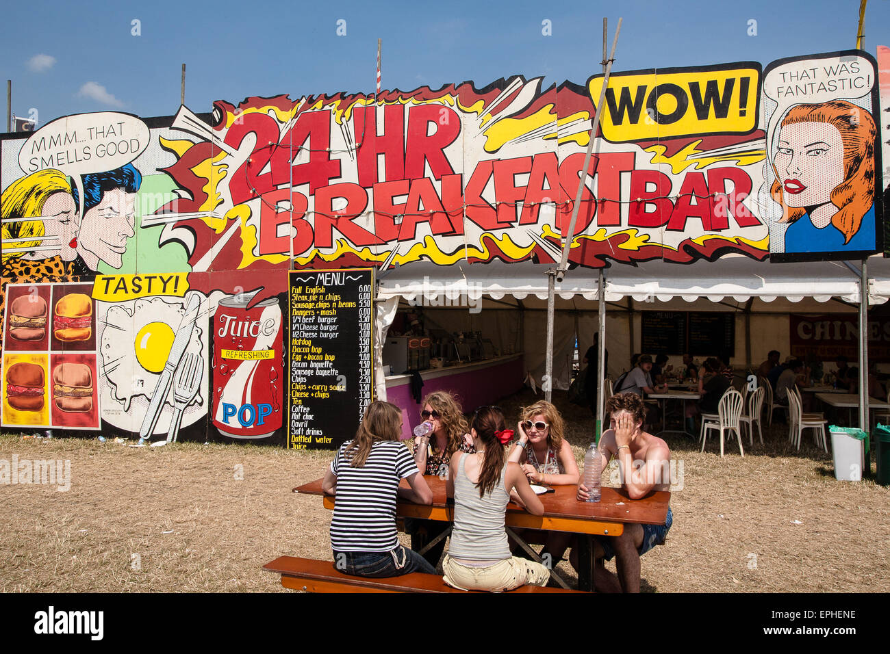 Breakfast bar at glastonbury festival hires stock photography and