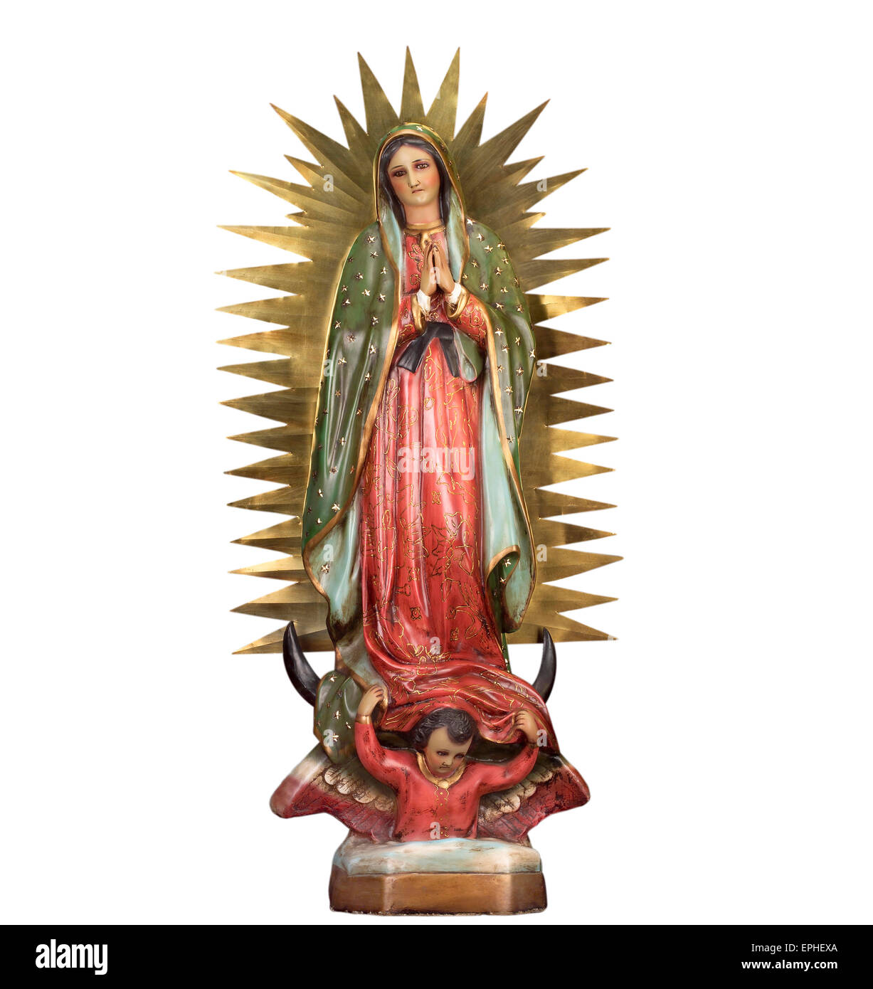 THIS IS A STATUE OF THE VIRGEN OF GUADALUPE ON A WHITE BACKGROUND Stock Photo Alamy