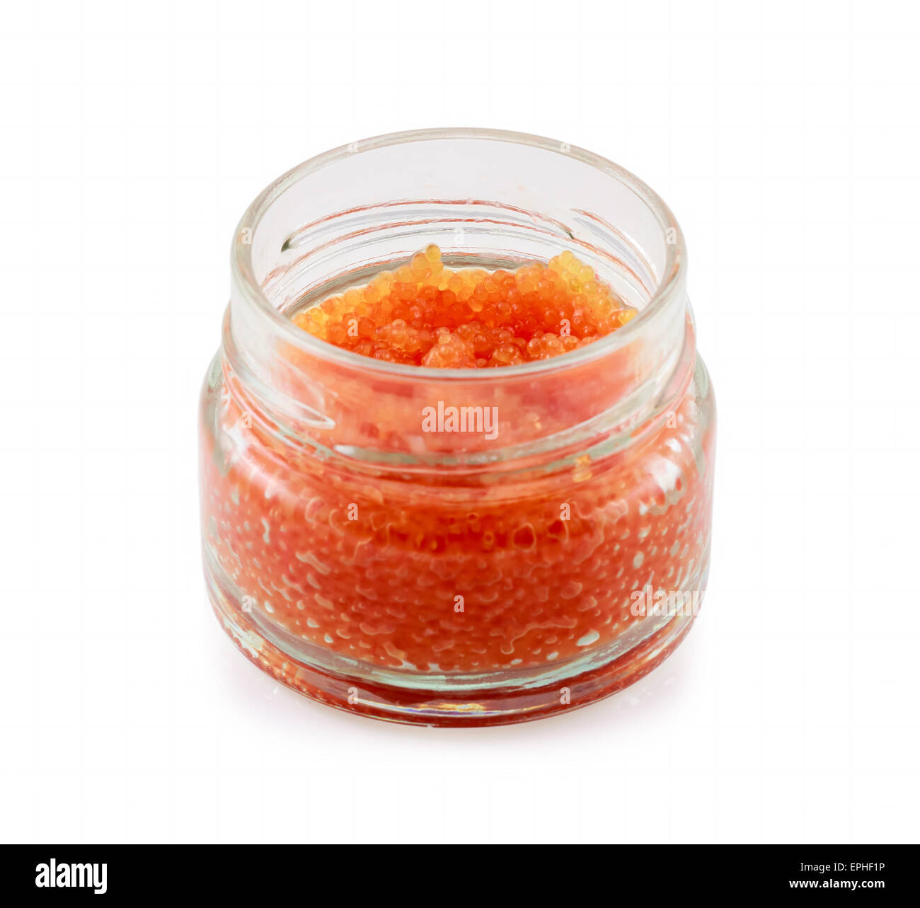 Red caviar in a glass jar Stock Photo