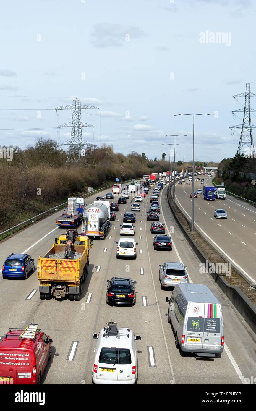 Slow moving traffic on the M25 near Wisley  UK Stock Photo
