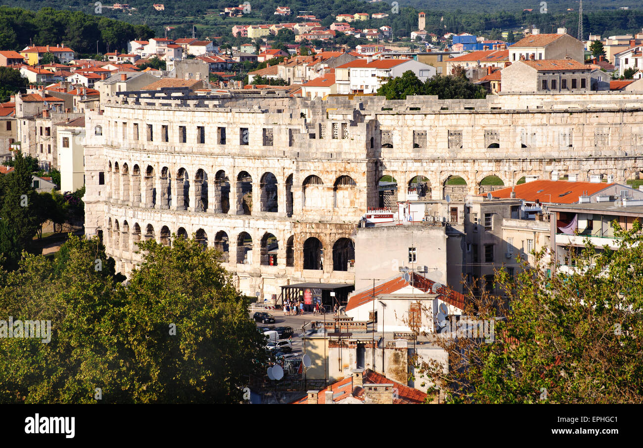 Beautiful view of famous ancient Colosseum in Pula,Croatia , Most popular tourist attractions Stock Photo