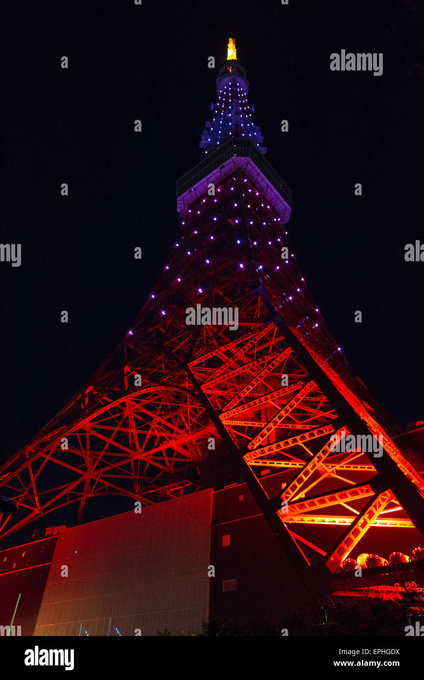 Tokyo Tower illuminated with colorful lights Stock Photo - Alamy