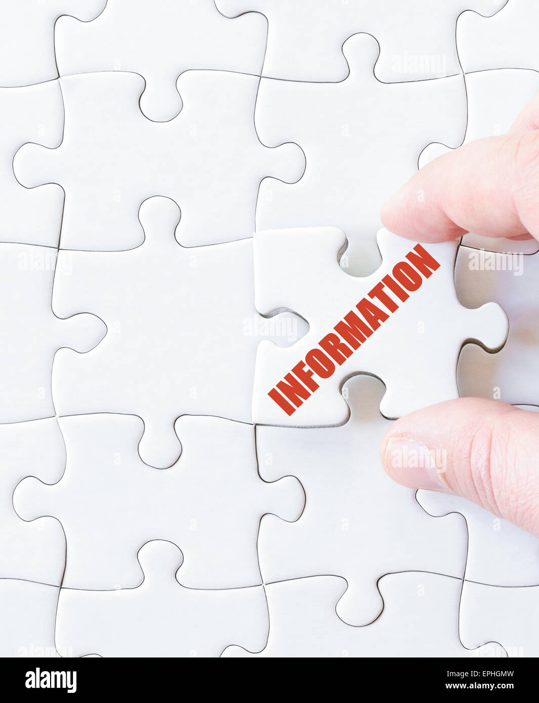 Missing jigsaw puzzle piece with word INFORMATION. Business concept