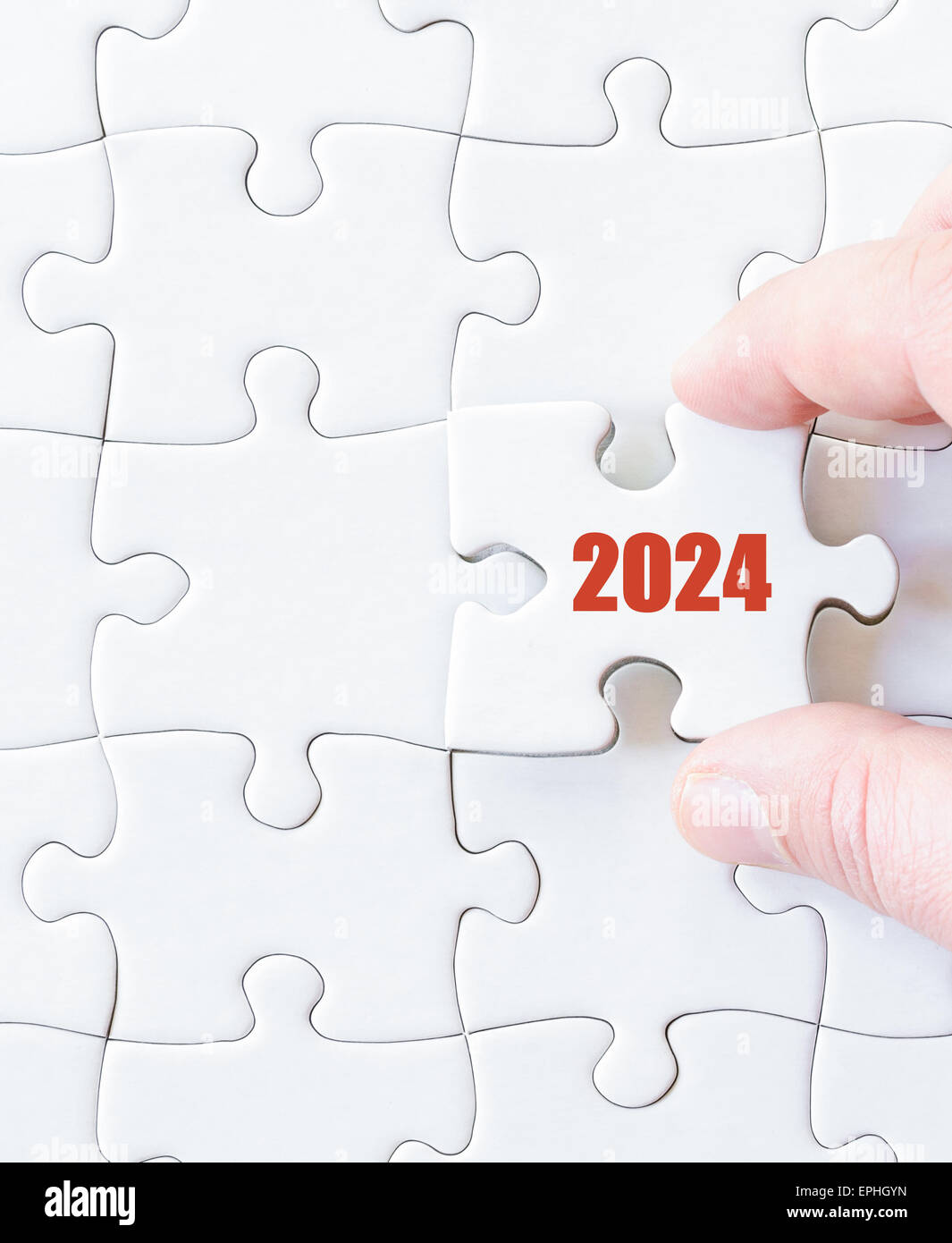 Missing jigsaw puzzle piece with year 2024. Business concept image for