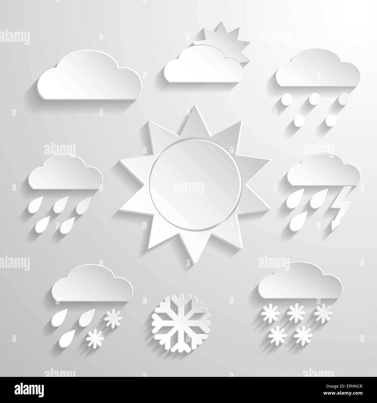 Weather icons in paper style. Vector background or separate elements Stock Vector