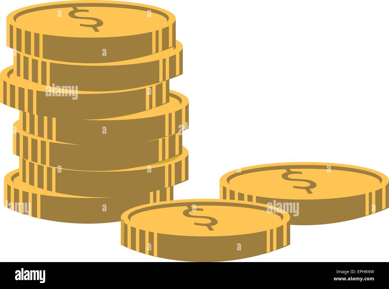 Vector illustration. Money concept. Gold coins over white background ...