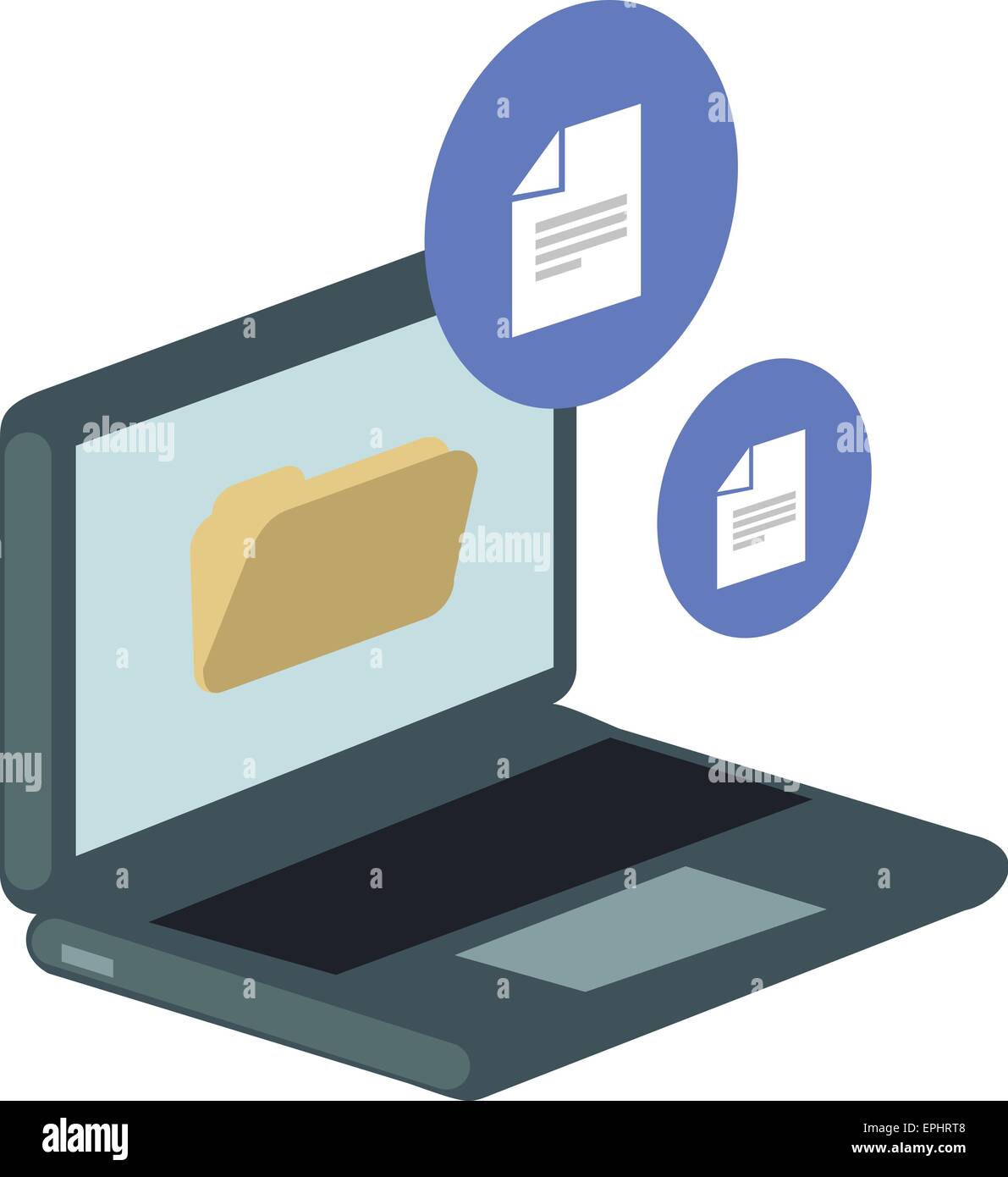 Vector illustration of computer with folders and files, isolated over