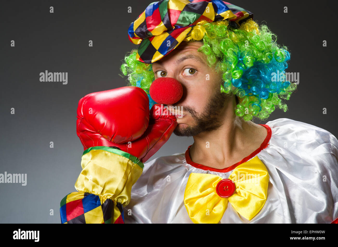 Funny clown with boxing gloves Stock Photo Alamy