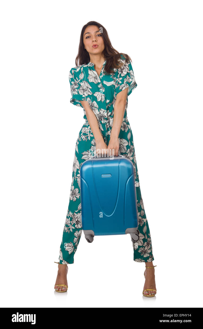 Woman with suitcase ready for vacation Stock Photo Alamy