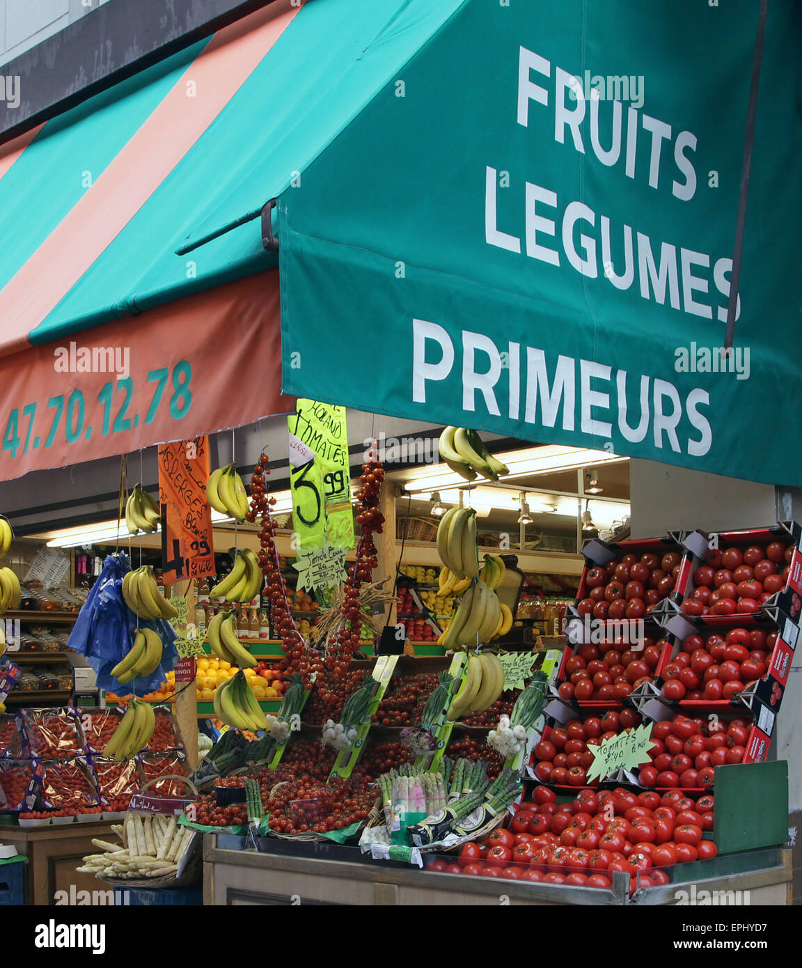 fruit stall Paris Fruit Vegetables Rue Saint Denis Stock Photo