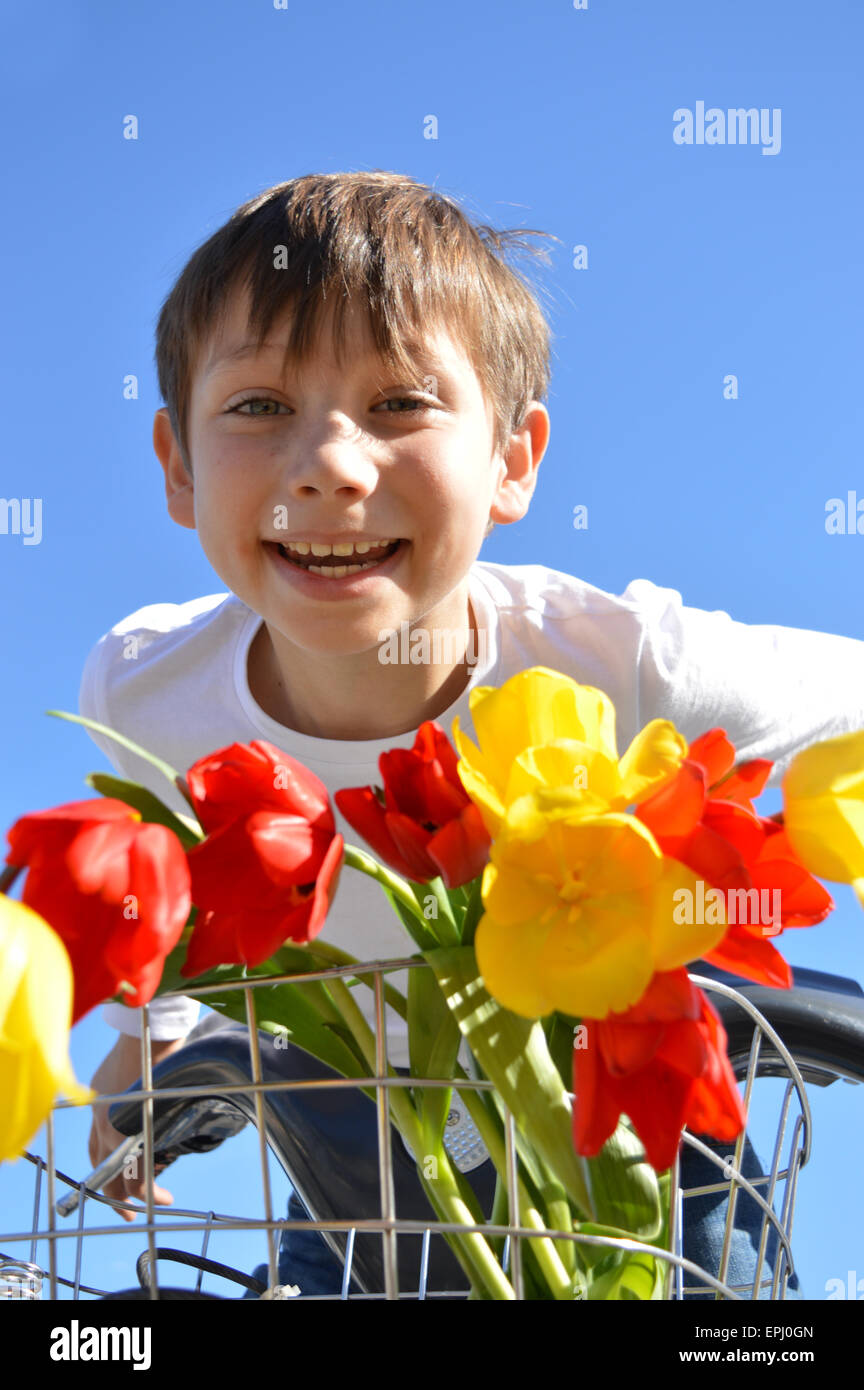 boy with flowers Stock Photo Alamy