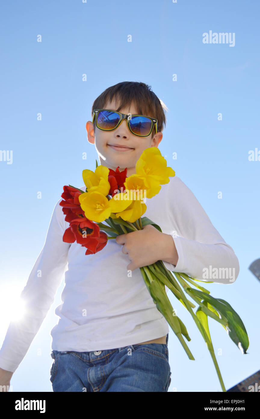 boy with flowers Stock Photo Alamy