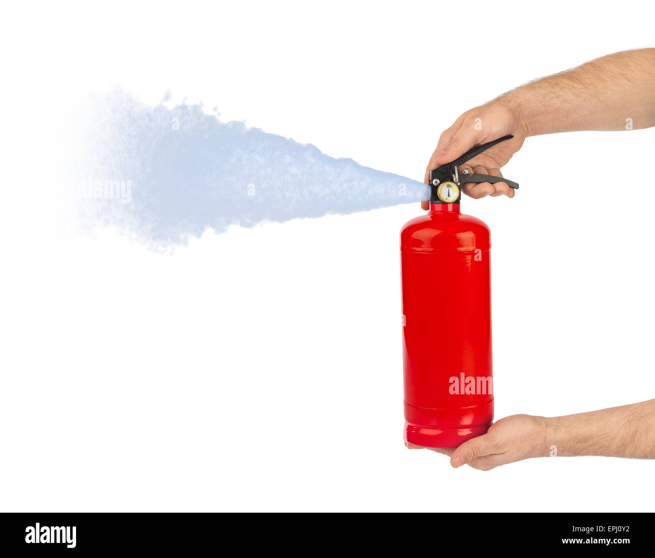 Hands with fire extinguisher Stock Photo
