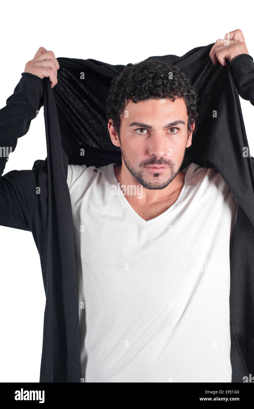 Young man dressing hoodie Stock Photo