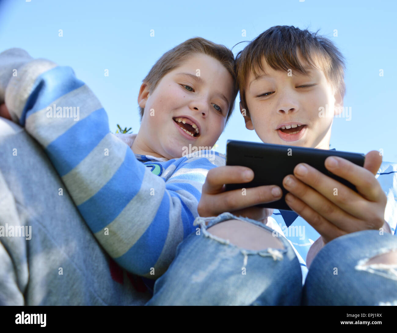 kids with smartphone Stock Photo
