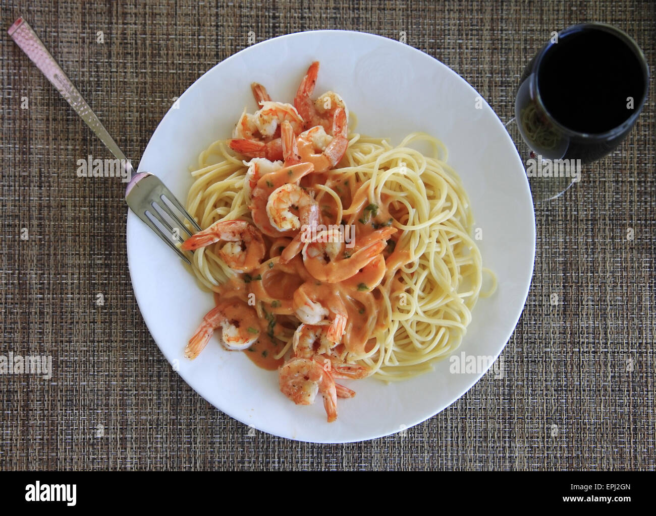 Spaghetti with shrimp Stock Photo
