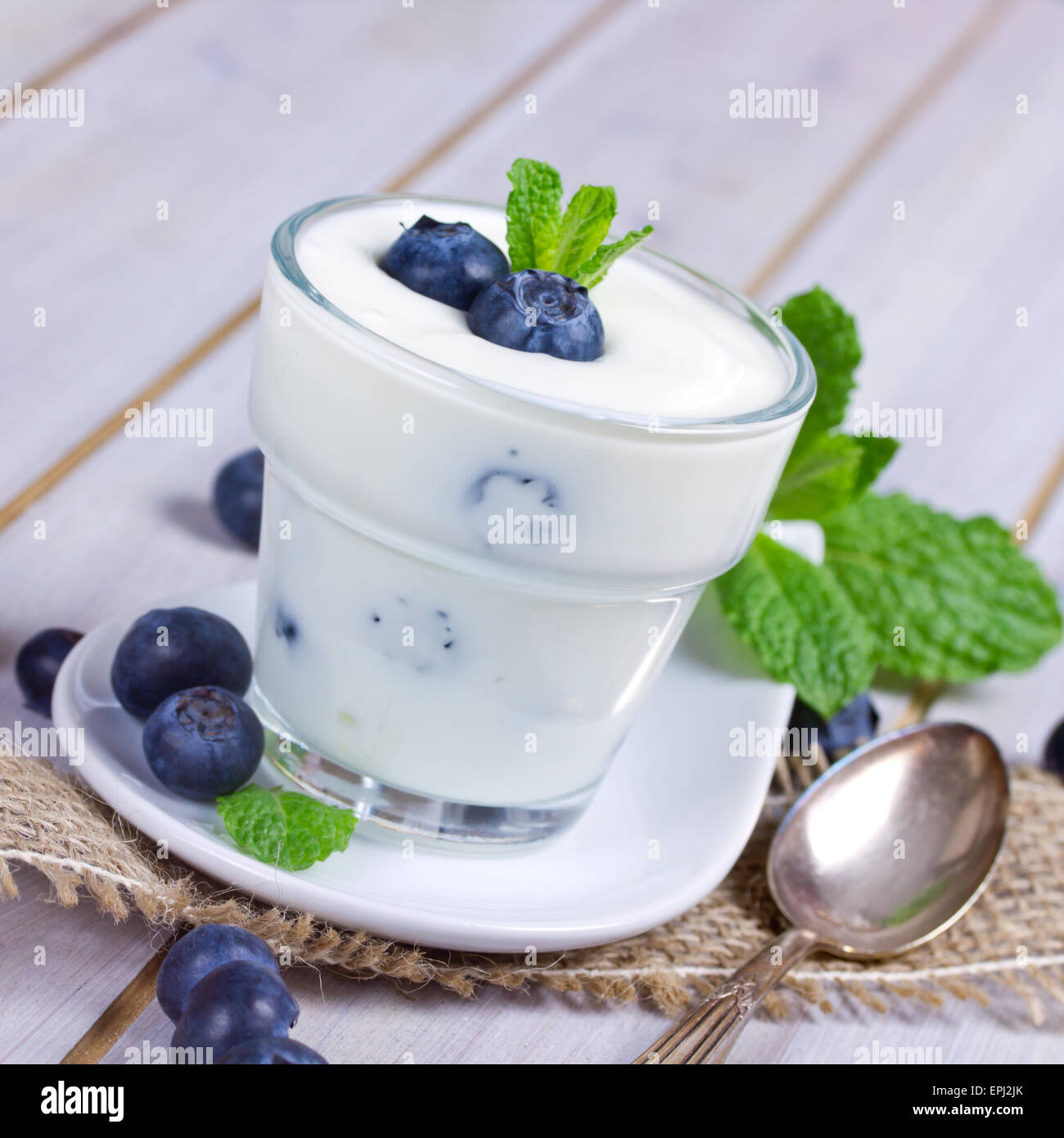 yogurt with blueberries Stock Photo