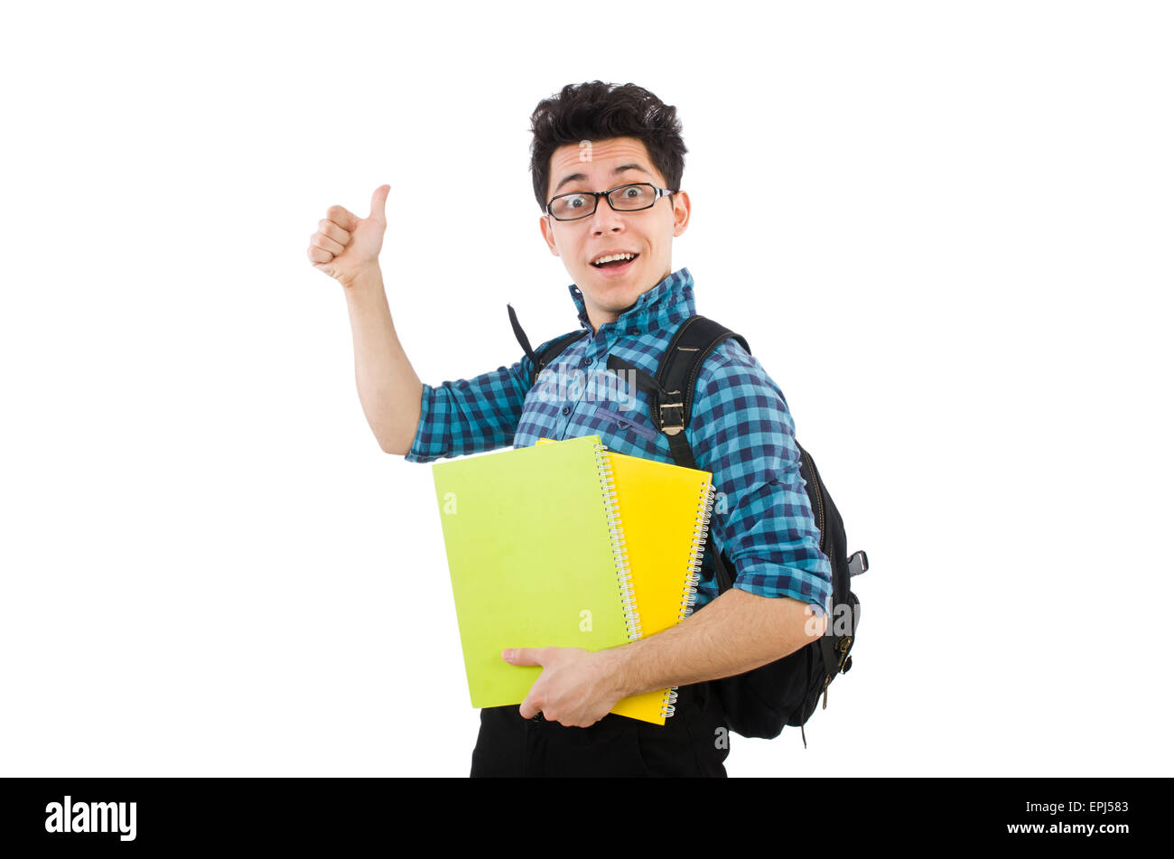 Funny student with books isolated on white Stock Photo - Alamy