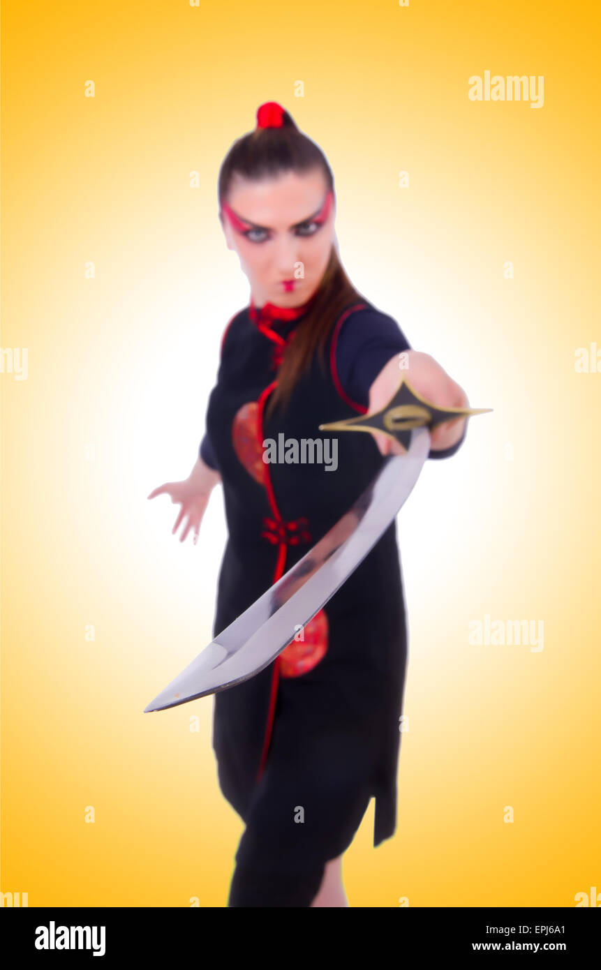Woman in japanese martial art concept Stock Photo Alamy