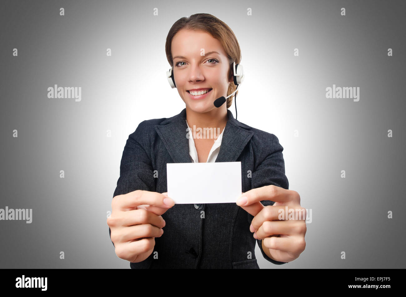 Call center operator with blank message Stock Photo Alamy