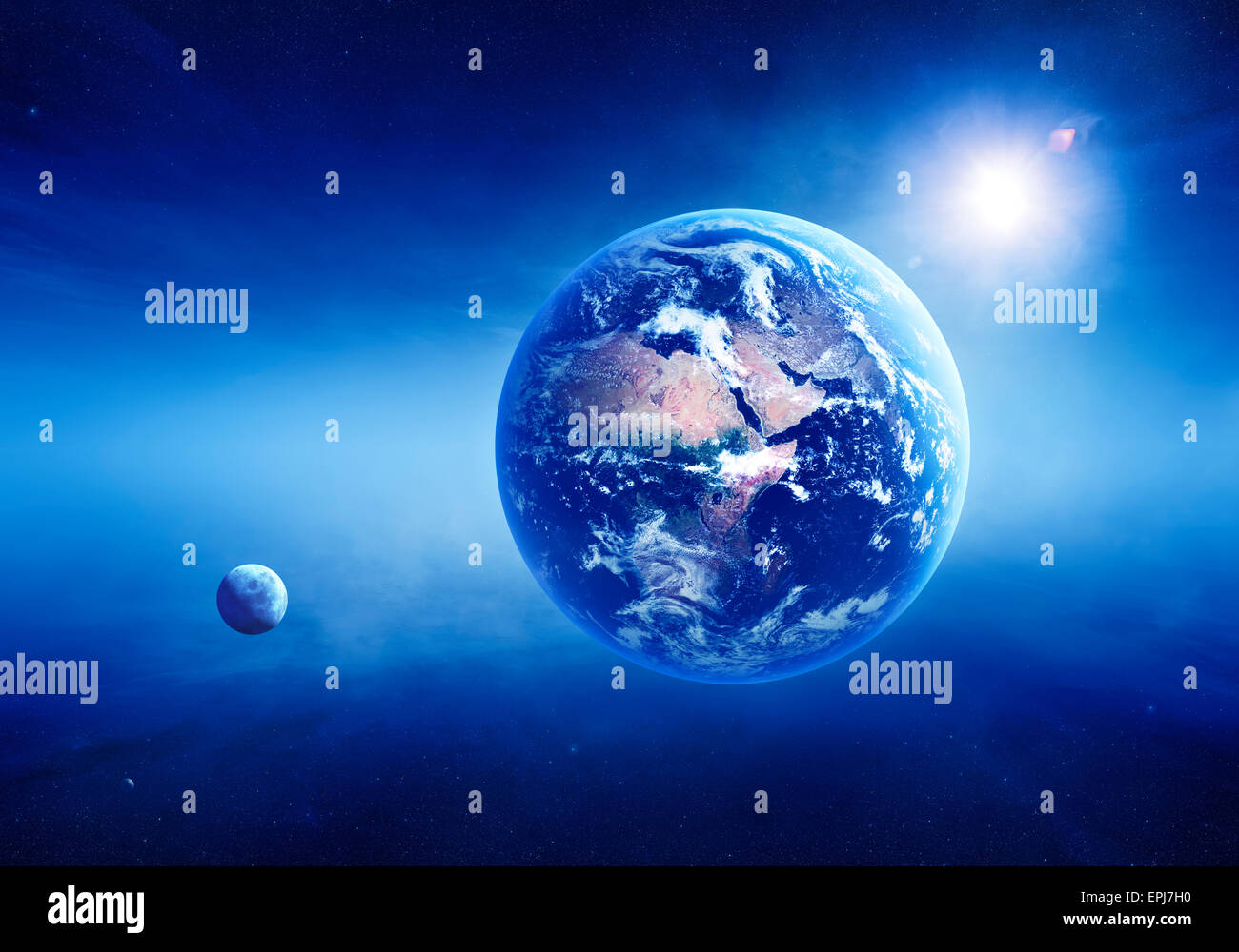 Blue Earth with sunrise in deep space ( Elements of this image furnished by NASA - Cloudmap from http://visibleearth.nasa.gov ) Stock Photo