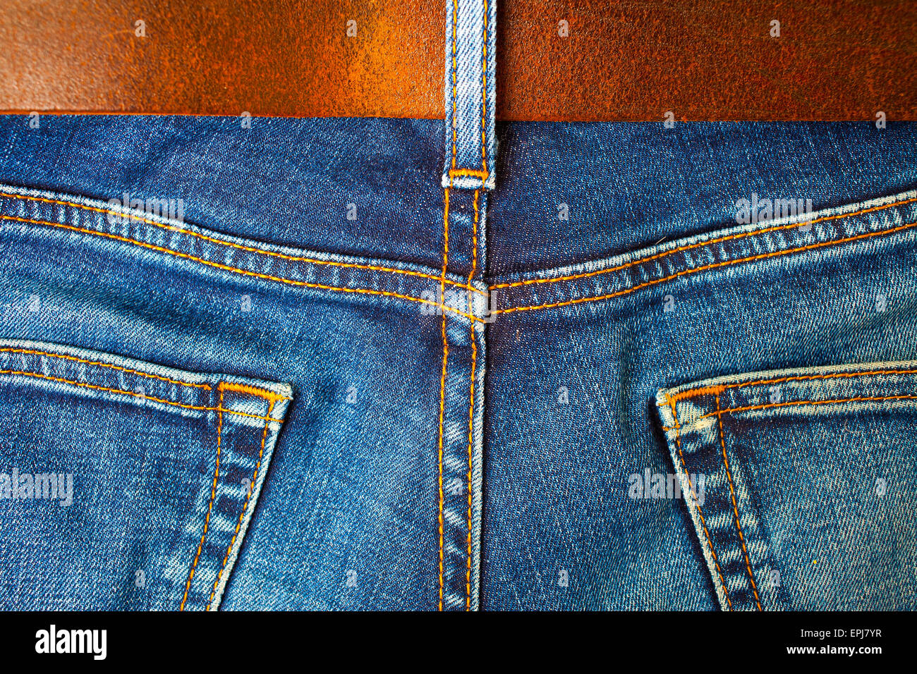 Aged jeans, back view Stock Photo