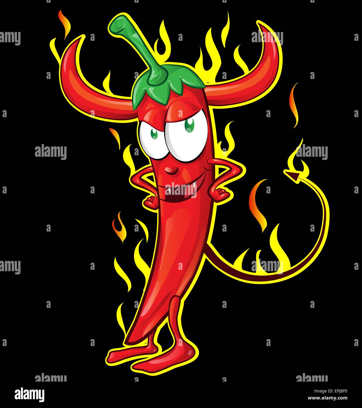 mexican evil chili cartoon on black background Stock Vector
