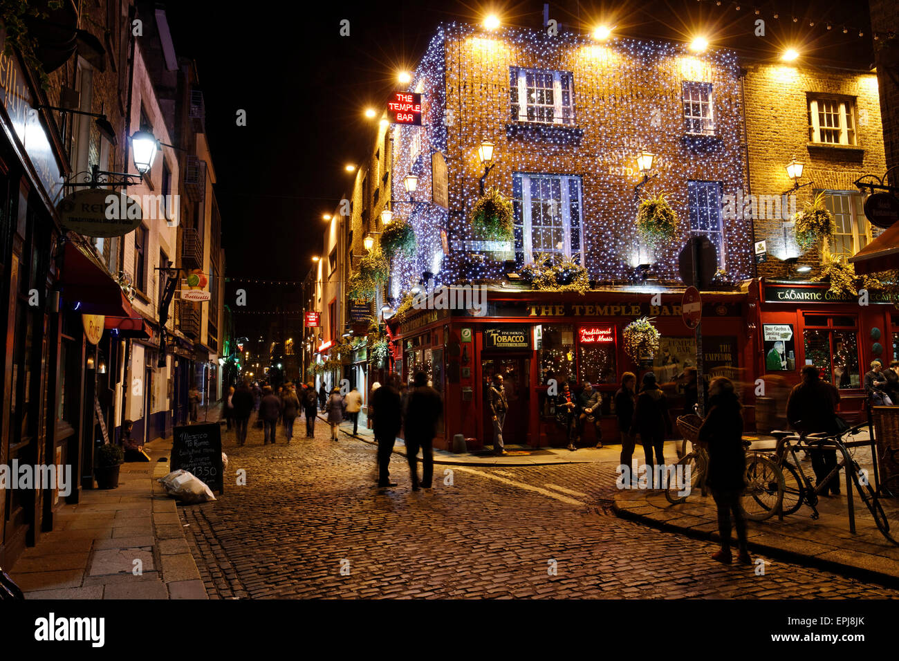 The Temple Bar with Christmas street decorations, Dublin, Republic of