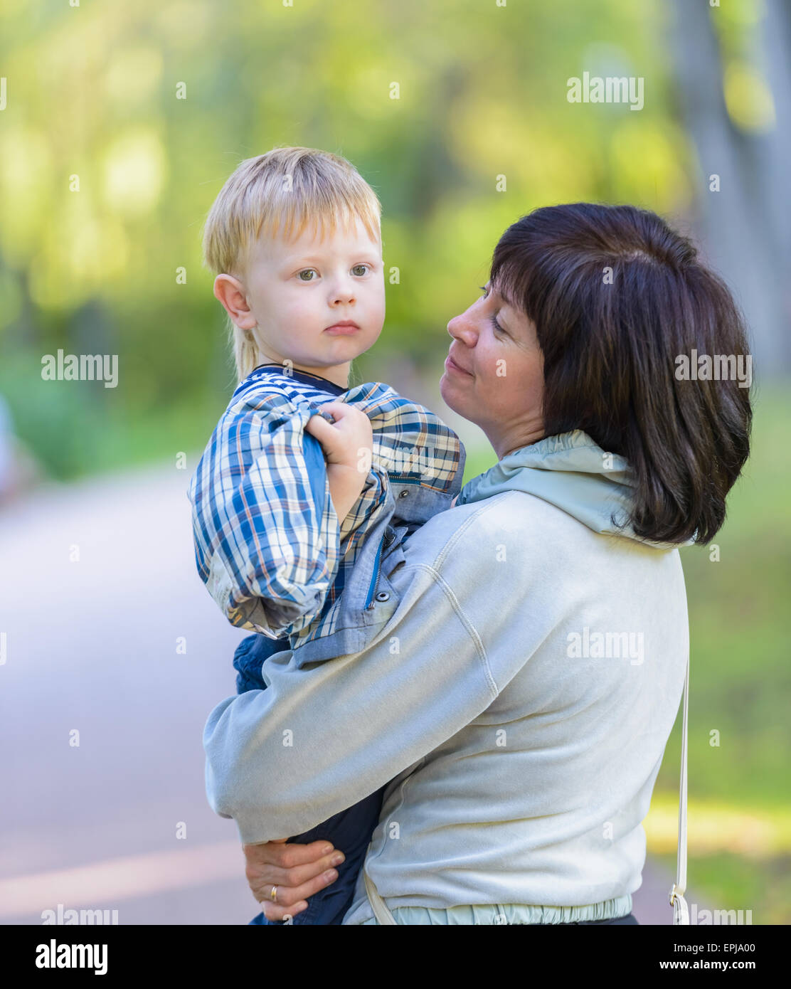 grandmother with her grandson one family Stock Photo