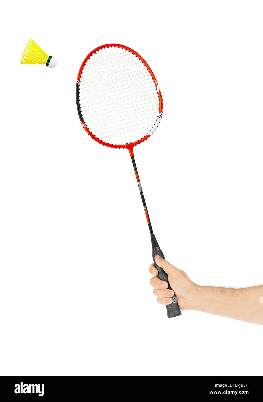 Hand with badminton racket Stock Photo - Alamy