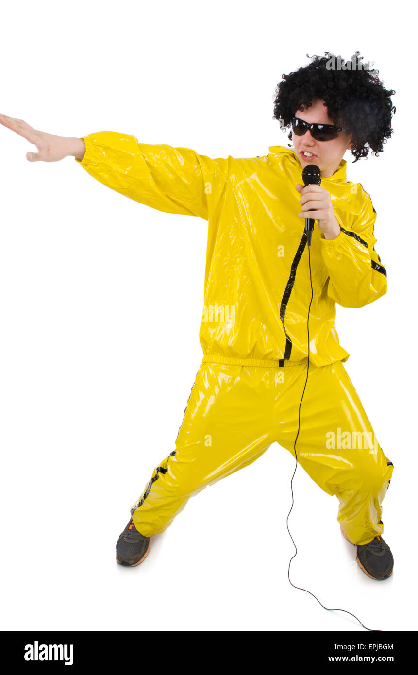 Man in yellow suit isolated on white Stock Photo Alamy
