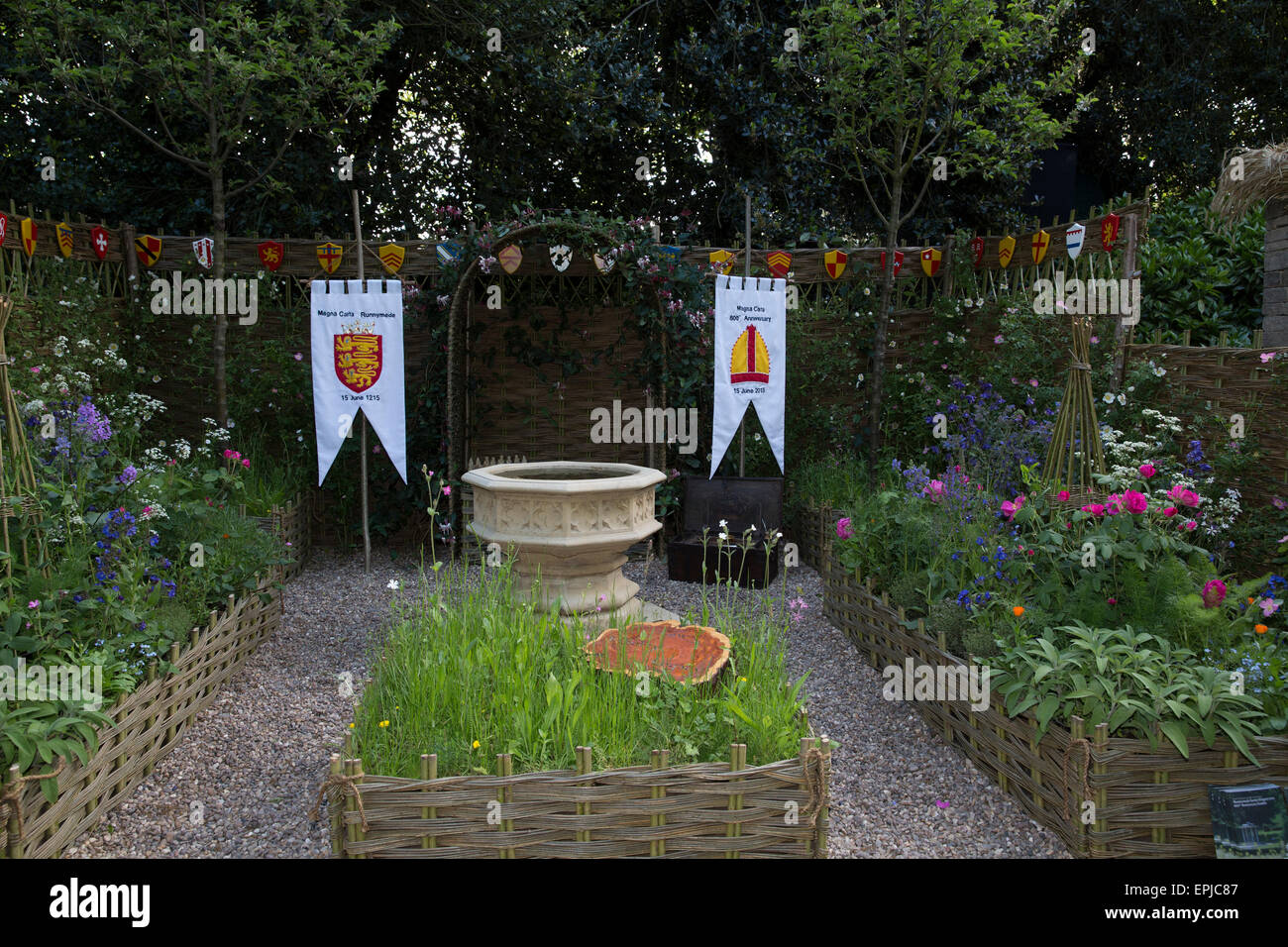 Chelsea, London, UK. 19th May, 2015. Runnymede Surrey Magna Carta 800th Anniversary garden at Chelsea Flower Show 2015. Credit:  Keith Larby/Alamy Live News Stock Photo