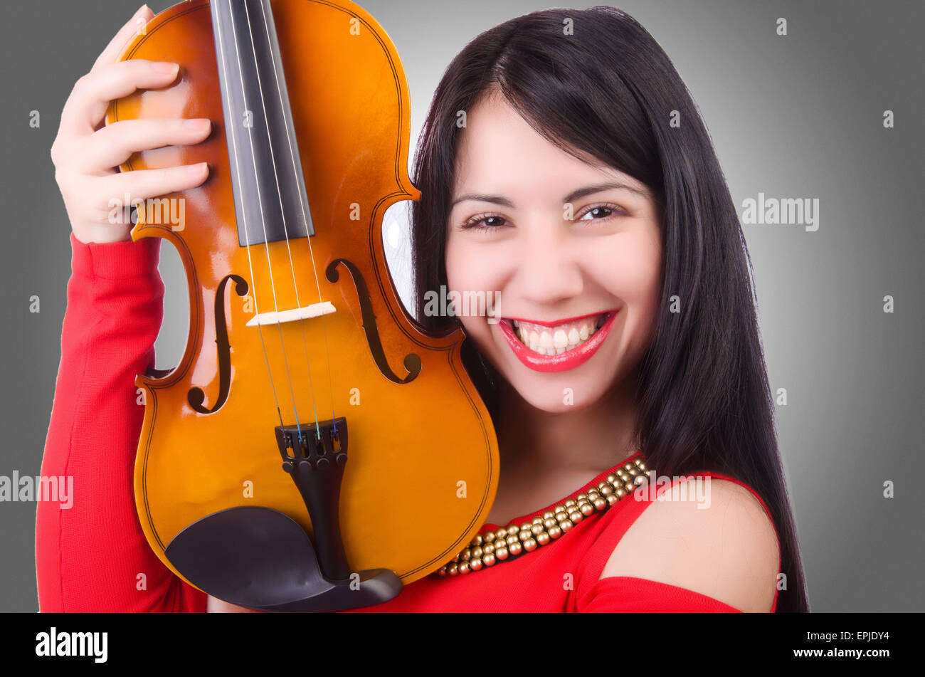 Young girl with violin on white Stock Photo - Alamy