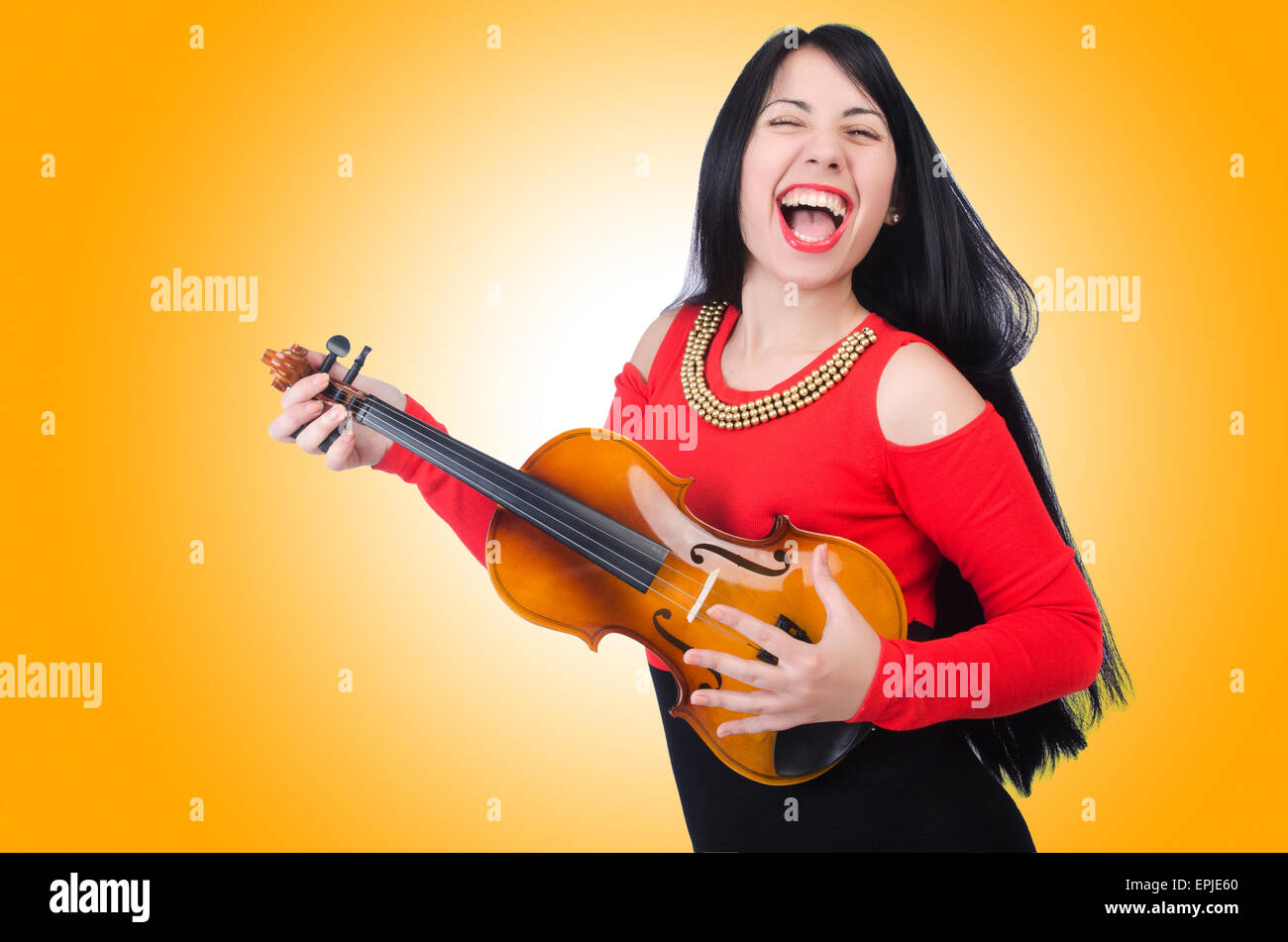 Young girl with violin on white Stock Photo - Alamy