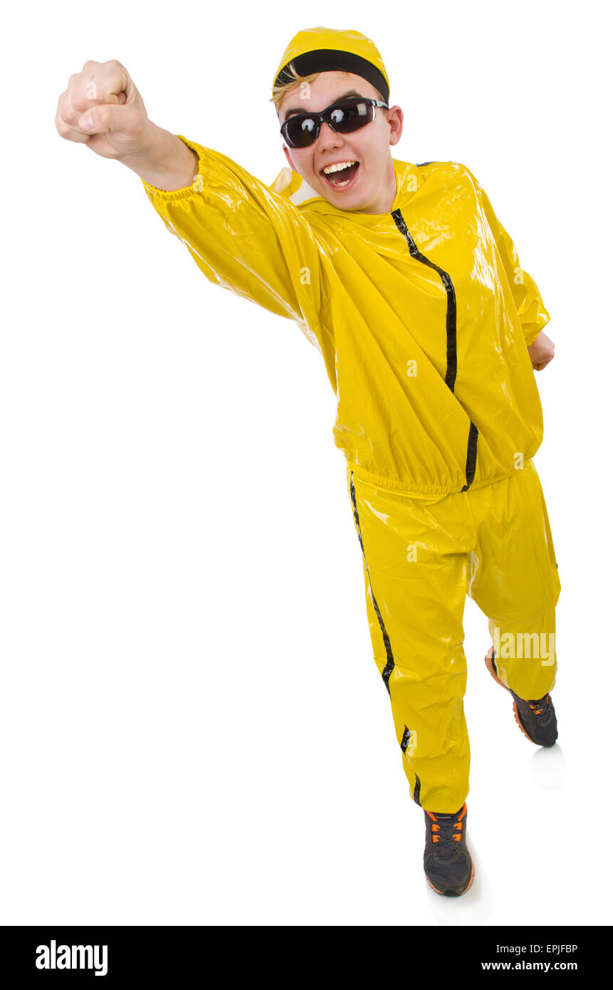 Man in yellow suit isolated on white Stock Photo Alamy