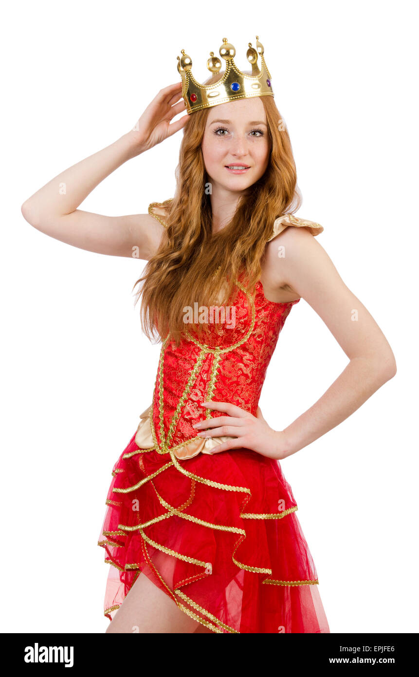 Queen in red dress isolated on white Stock Photo - Alamy